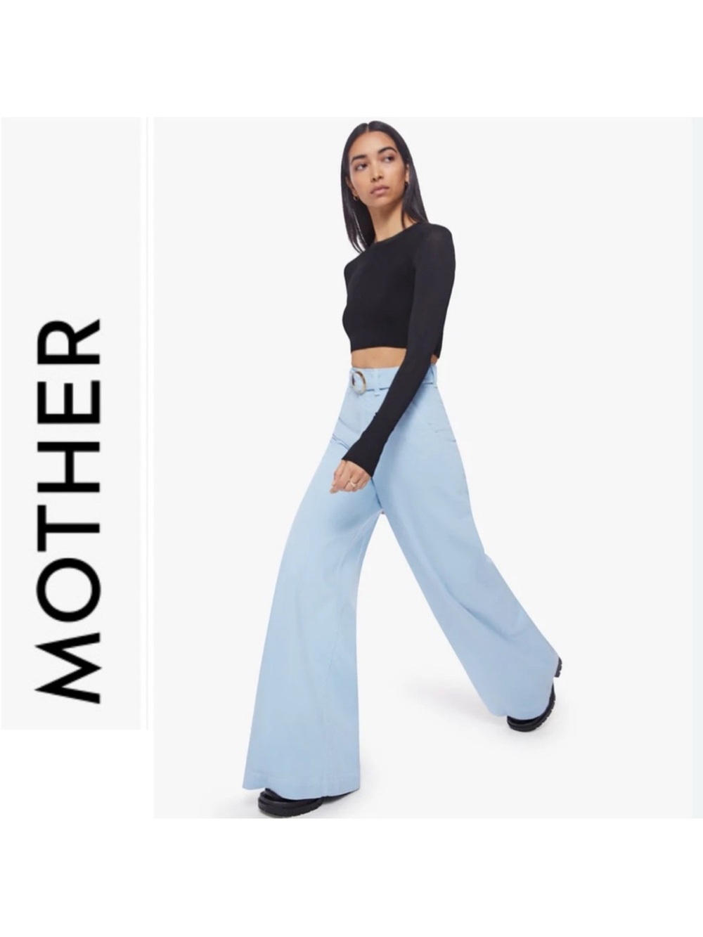 MOTHER Pale Blue High-Rise Wide Leg Jeans
